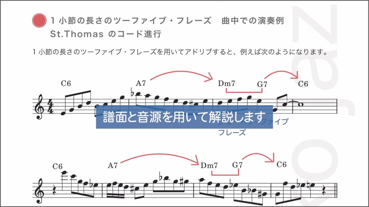 1小節の長さの短いツーファイブ・フレーズ　曲中での実践例 1